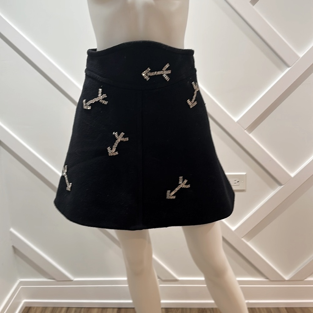 Carven Paris Swarovski Crystal Embellished Black Skirt Size 36